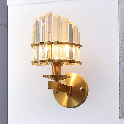 Élise Contemporary K9 Crystal Wall Sconce 1-Light Black/Brass