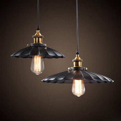 Amelie Scalloped Metal Pendant Light Black Farmhouse Style