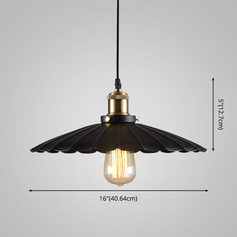 Amelie Scalloped Metal Pendant Light Black Farmhouse Style