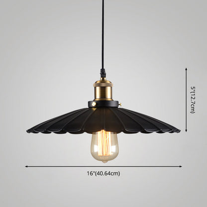 Amelie Scalloped Metal Pendant Light Black Farmhouse Style