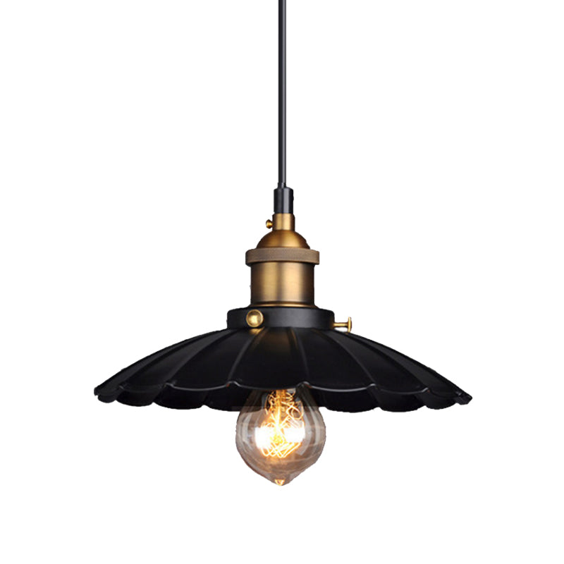 Amelie Scalloped Metal Pendant Light Black Farmhouse Style
