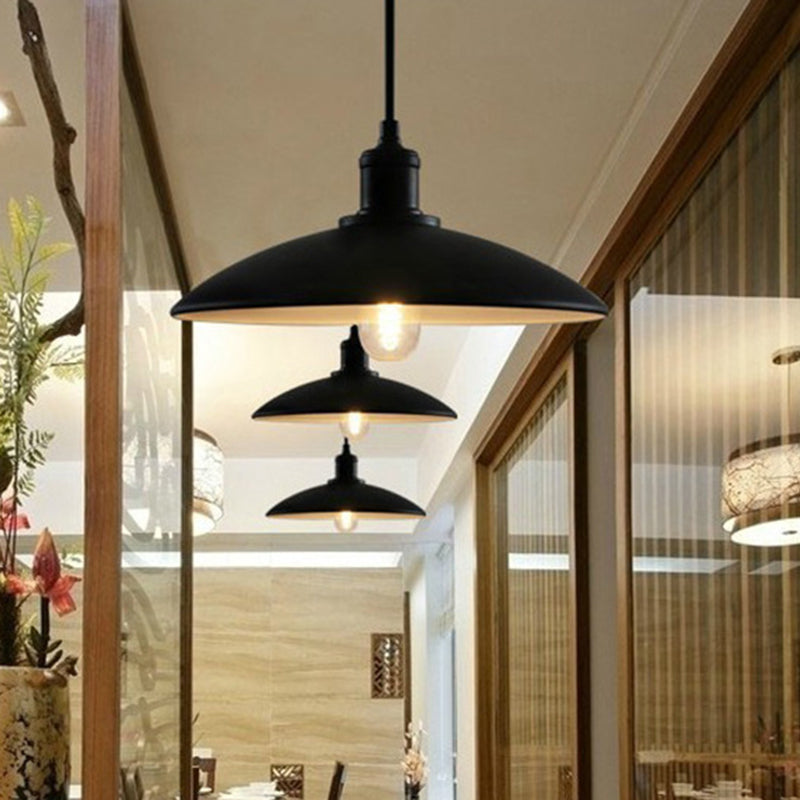 Camille Saucer Pendant Light Black Vintage Industrial