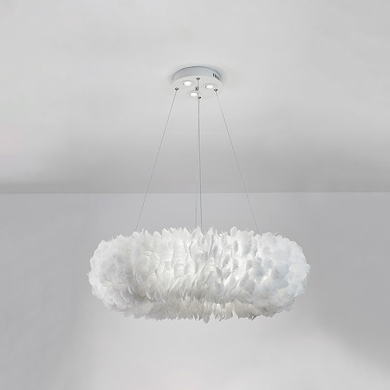 Aurora Feather Donut Pendant Light White Modern Chandelier