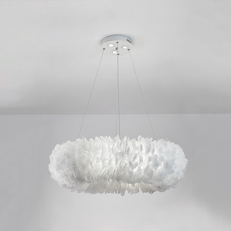 Aurora Feather Donut Pendant Light White Modern Chandelier