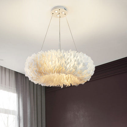 Aurora Feather Donut Pendant Light White Modern Chandelier