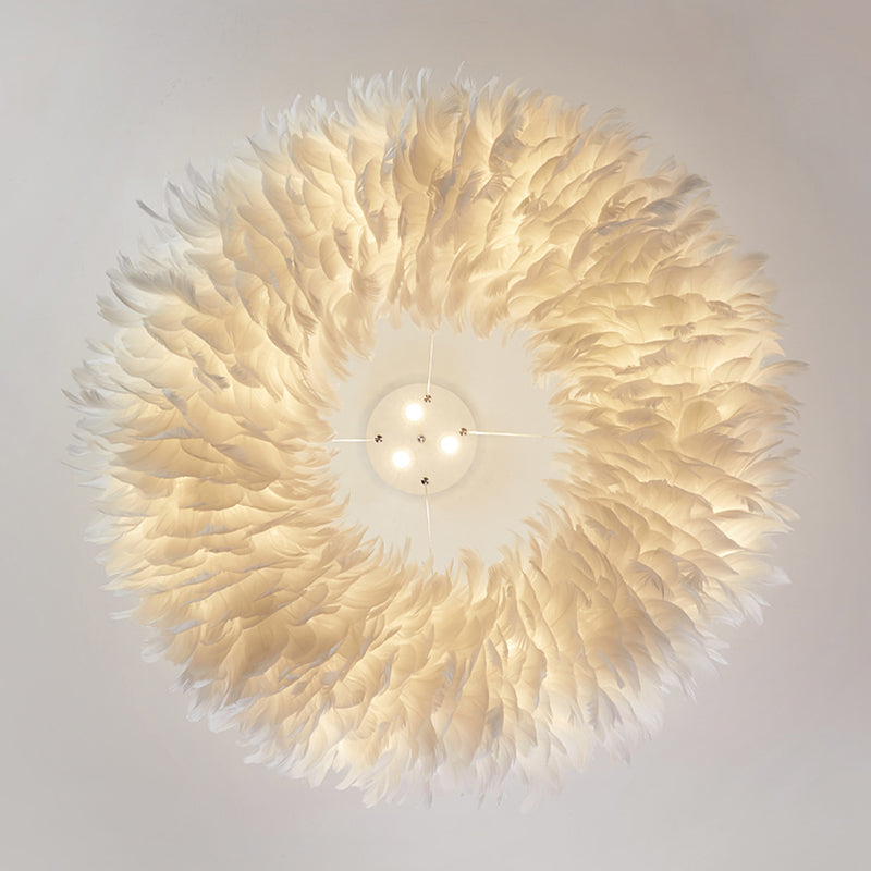 Aurora Feather Donut Pendant Light White Modern Chandelier