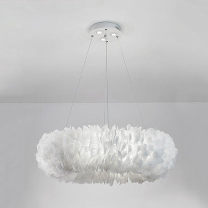 Aurora Feather Donut Pendant Light White Modern Chandelier