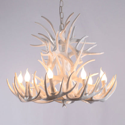 Aurélie White Antler Rustic Chandelier Bare Bulb Pendant
