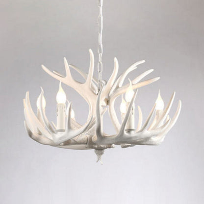 Aurélie White Antler Rustic Chandelier Bare Bulb Pendant