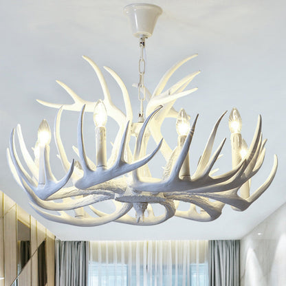 Aurélie White Antler Rustic Chandelier Bare Bulb Pendant