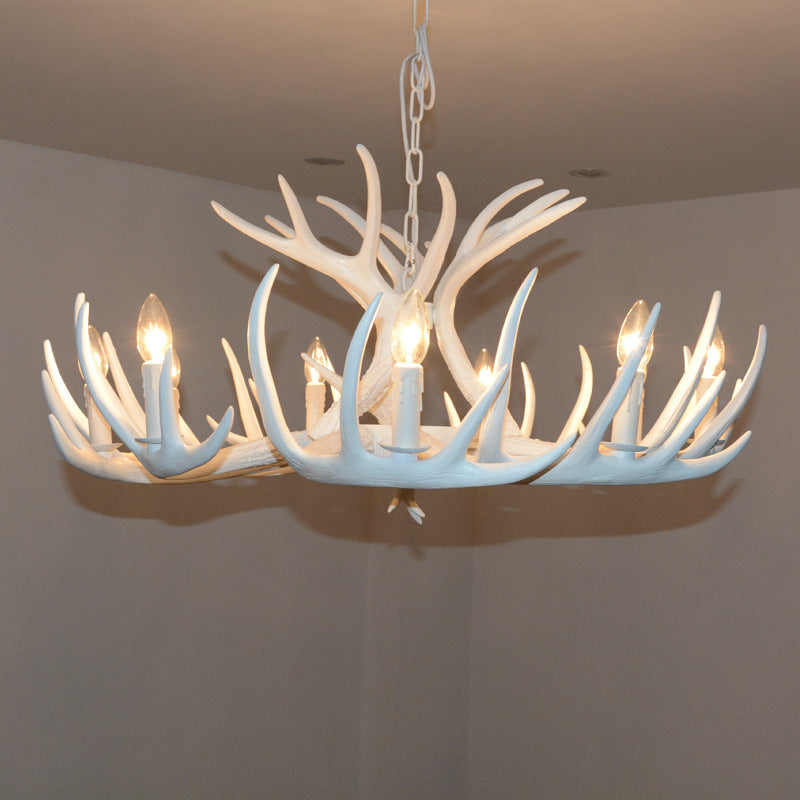 Aurélie White Antler Rustic Chandelier Bare Bulb Pendant