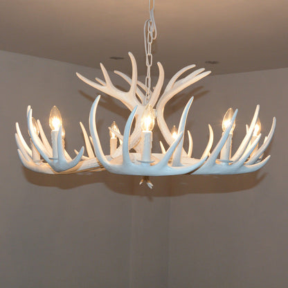 Aurélie White Antler Rustic Chandelier Bare Bulb Pendant