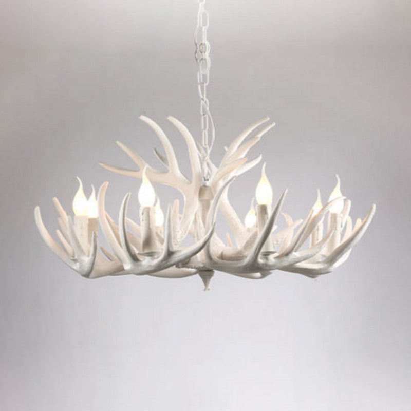 Aurélie White Antler Rustic Chandelier Bare Bulb Pendant