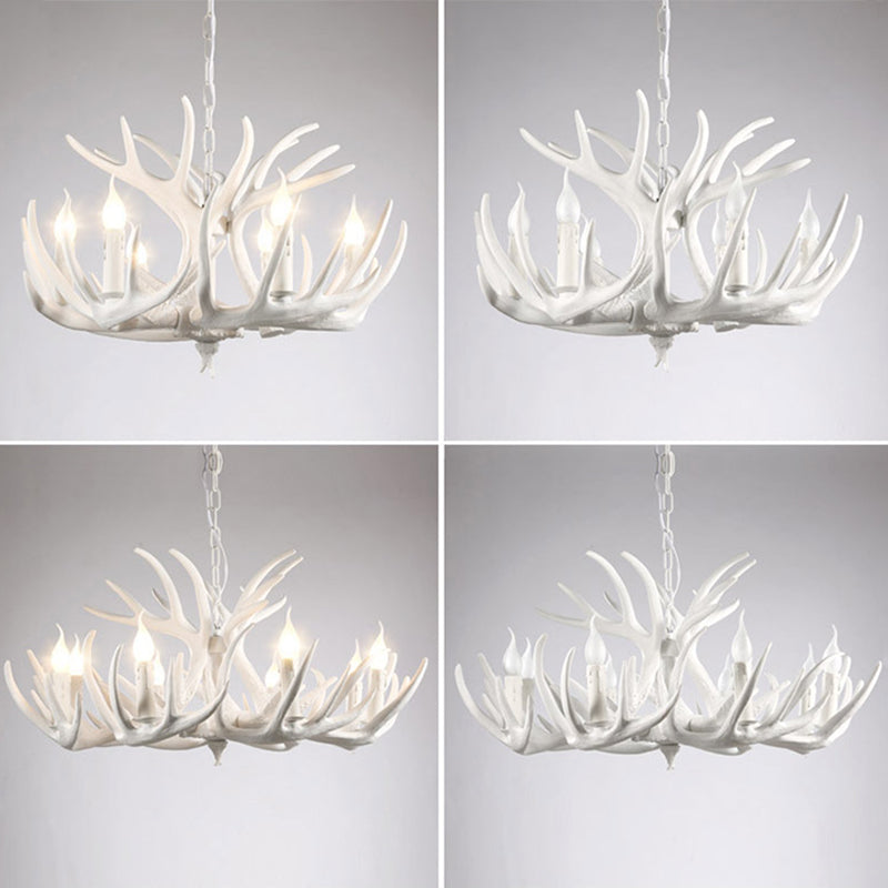 Aurélie White Antler Rustic Chandelier Bare Bulb Pendant