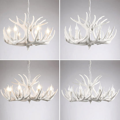Aurélie White Antler Rustic Chandelier Bare Bulb Pendant