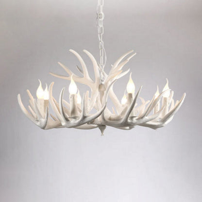 Aurélie White Antler Rustic Chandelier Bare Bulb Pendant