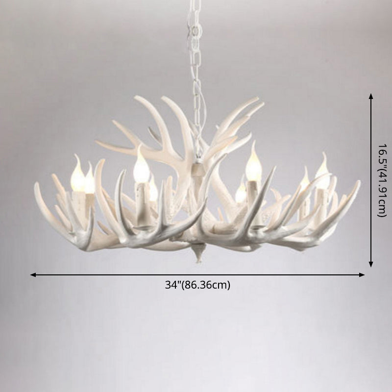 Aurélie White Antler Rustic Chandelier Bare Bulb Pendant