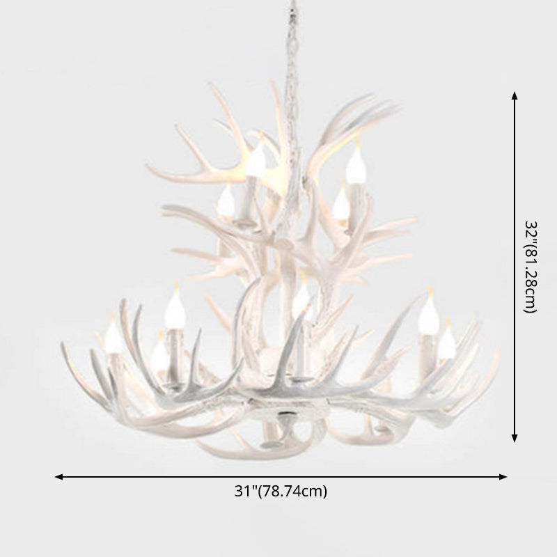 Aurélie White Antler Rustic Chandelier Bare Bulb Pendant