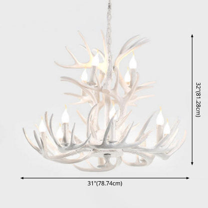 Aurélie White Antler Rustic Chandelier Bare Bulb Pendant