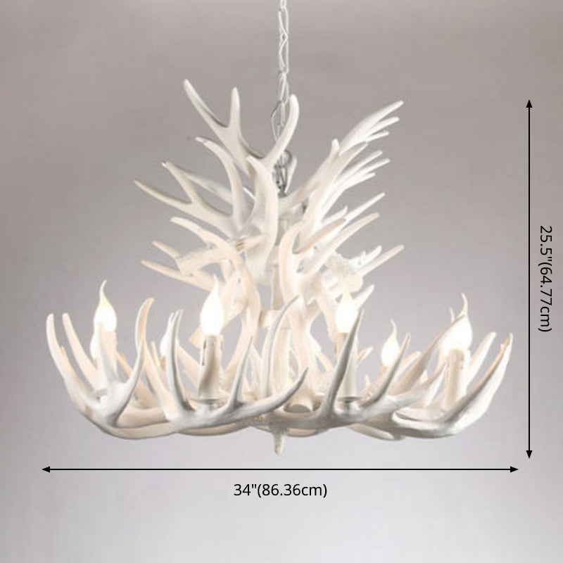 Aurélie White Antler Rustic Chandelier Bare Bulb Pendant