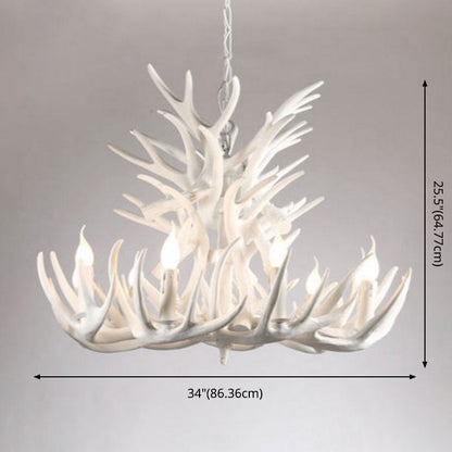 Aurélie White Antler Rustic Chandelier Bare Bulb Pendant