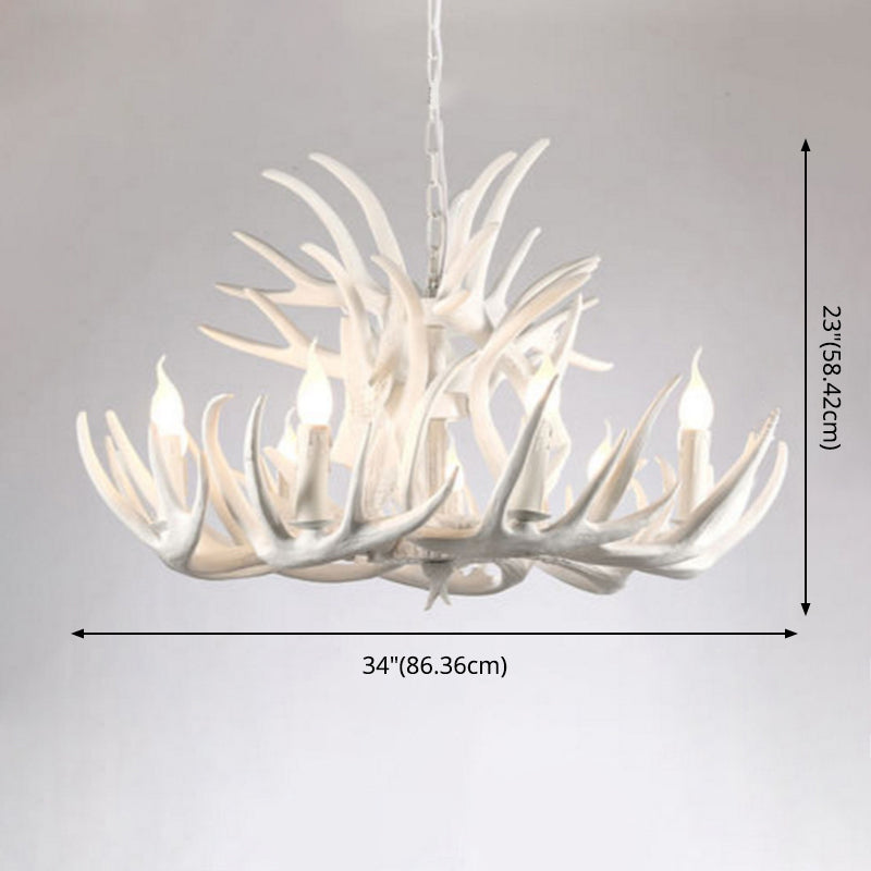 Aurélie White Antler Rustic Chandelier Bare Bulb Pendant