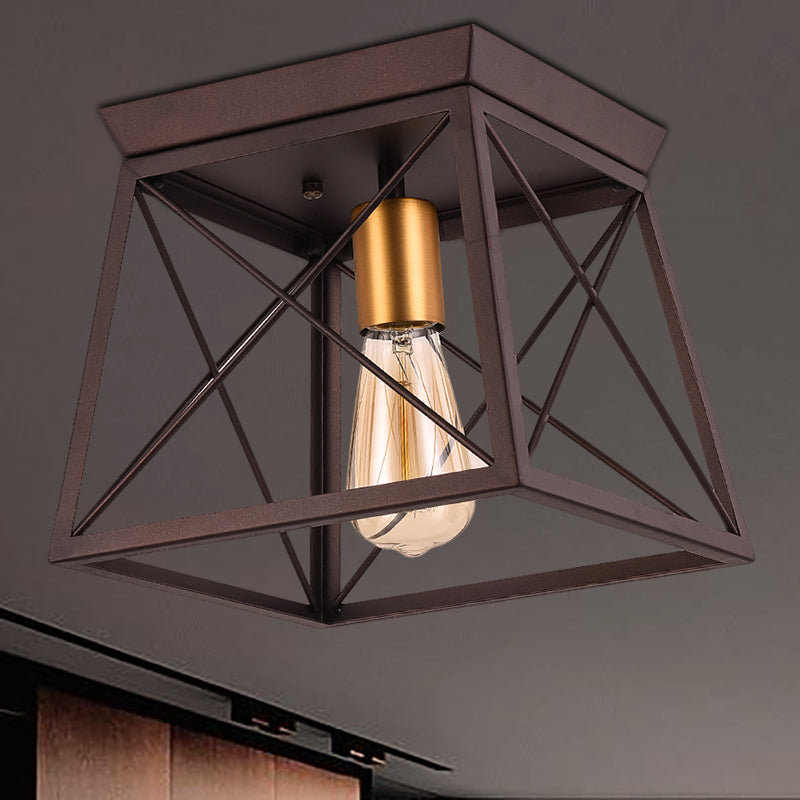 Gabrielle Industrial Square Frame Metal Flush Ceiling Light