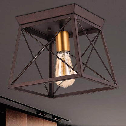 Gabrielle Industrial Square Frame Metal Flush Ceiling Light