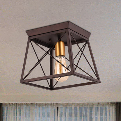 Gabrielle Industrial Square Frame Metal Flush Ceiling Light