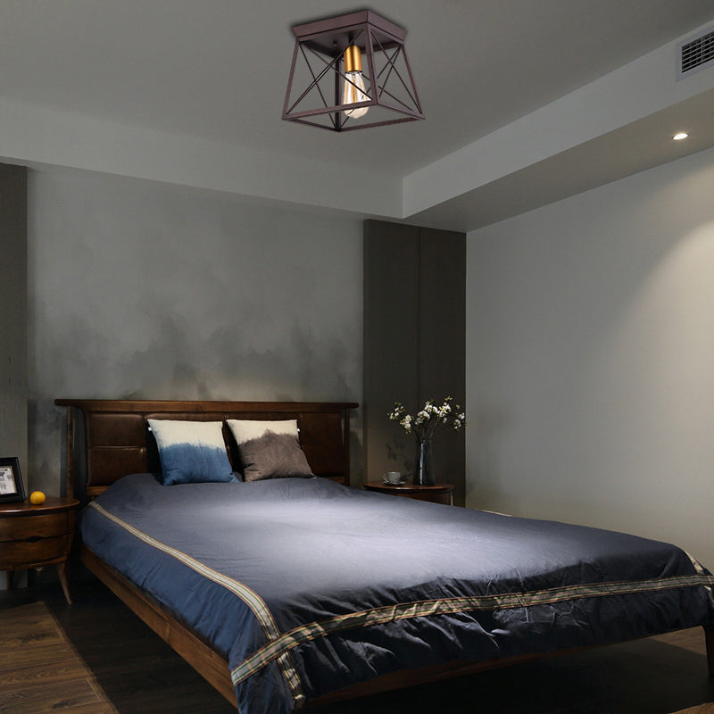 Gabrielle Industrial Square Frame Metal Flush Ceiling Light