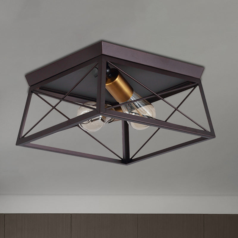 Gabrielle Industrial Square Frame Metal Flush Ceiling Light