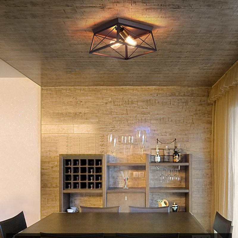 Gabrielle Industrial Square Frame Metal Flush Ceiling Light