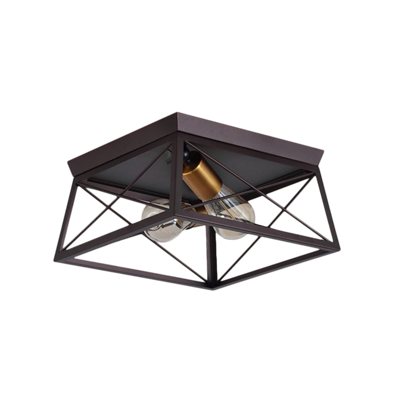 Gabrielle Industrial Square Frame Metal Flush Ceiling Light