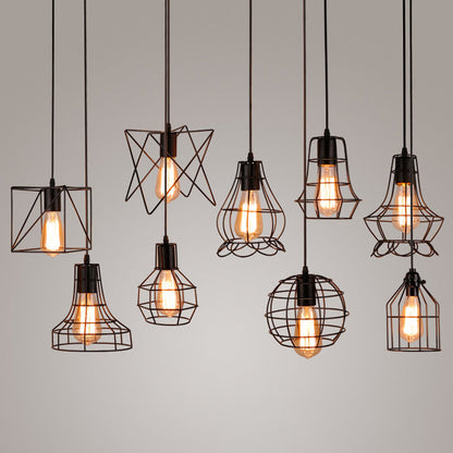 Manon Cage Pendant Light Black Industrial Single Bulb