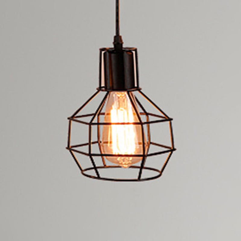 Manon Cage Pendant Light Black Industrial Single Bulb