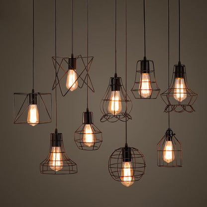Manon Cage Pendant Light Black Industrial Single Bulb