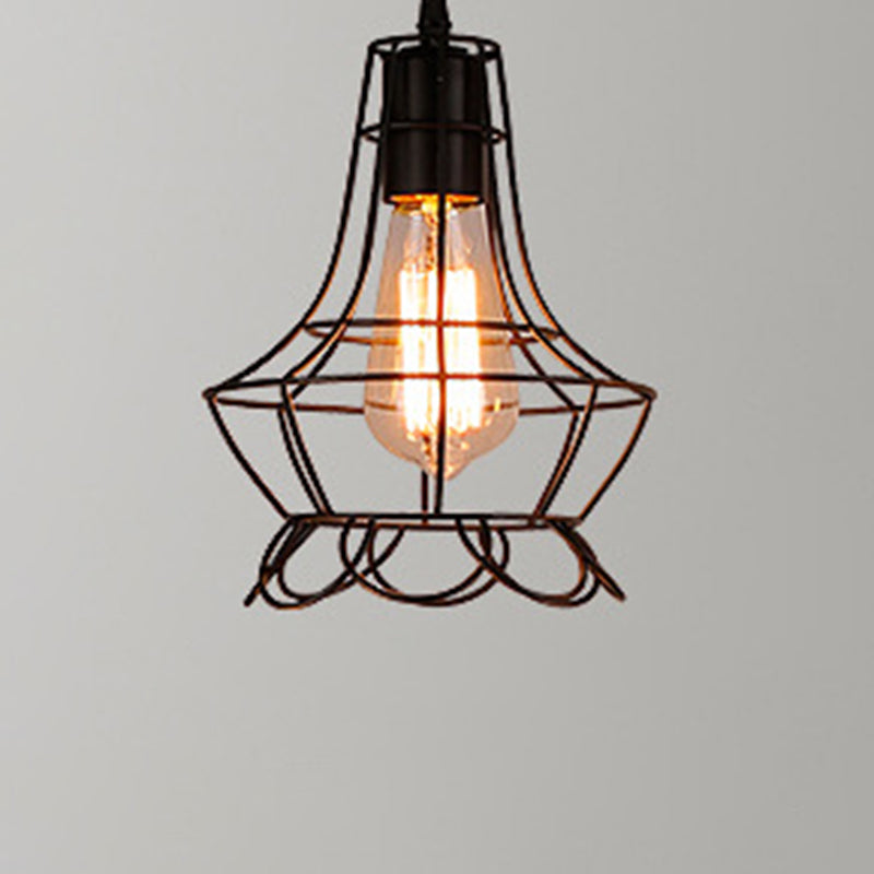 Manon Cage Pendant Light Black Industrial Single Bulb