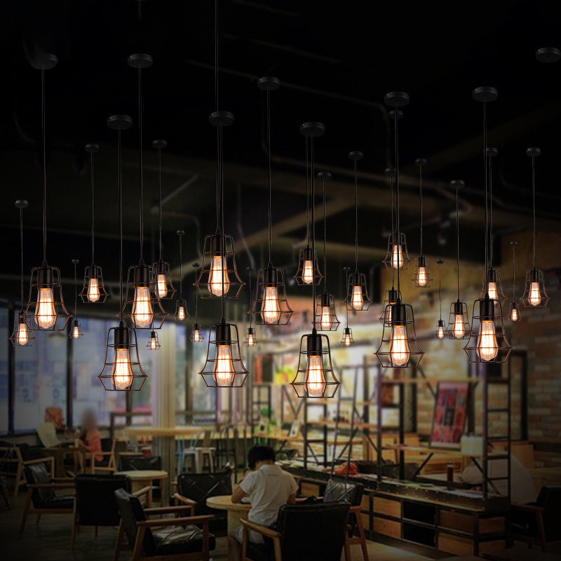 Manon Cage Pendant Light Black Industrial Single Bulb