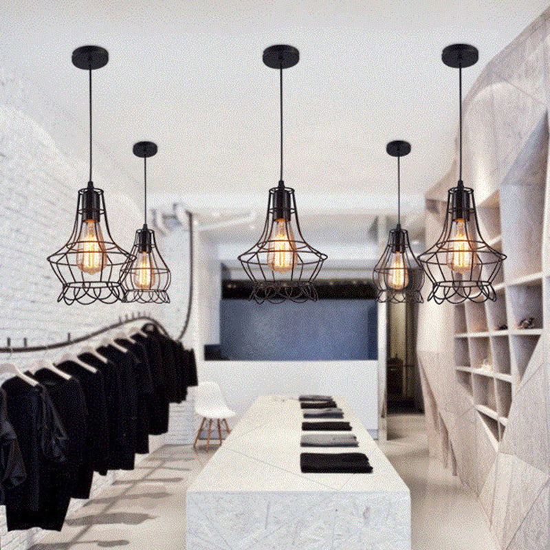 Manon Cage Pendant Light Black Industrial Single Bulb