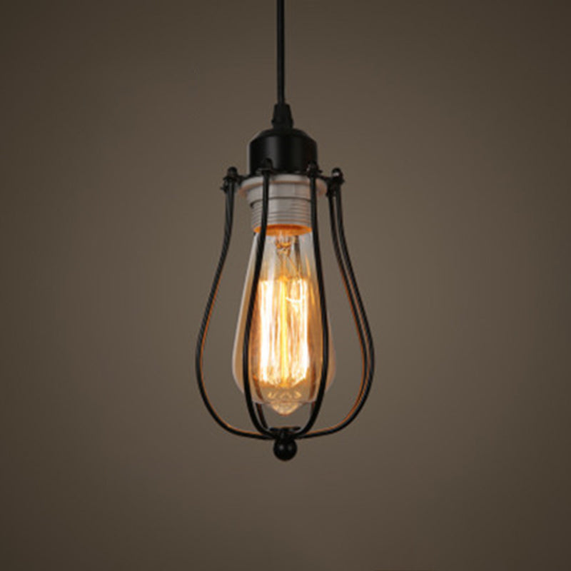 Manon Cage Pendant Light Black Industrial Single Bulb