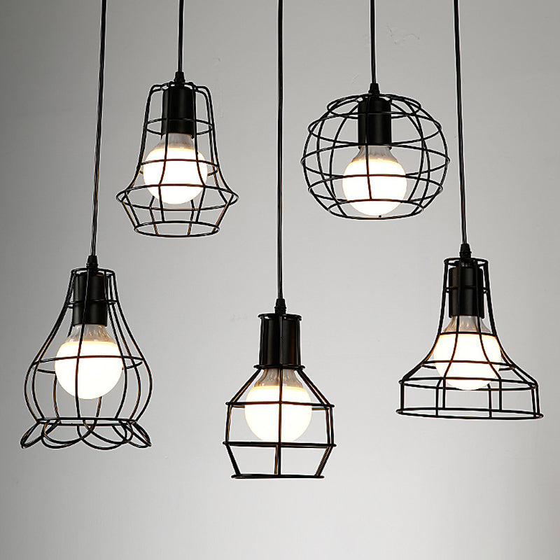 Manon Cage Pendant Light Black Industrial Single Bulb
