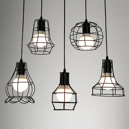 Manon Cage Pendant Light Black Industrial Single Bulb