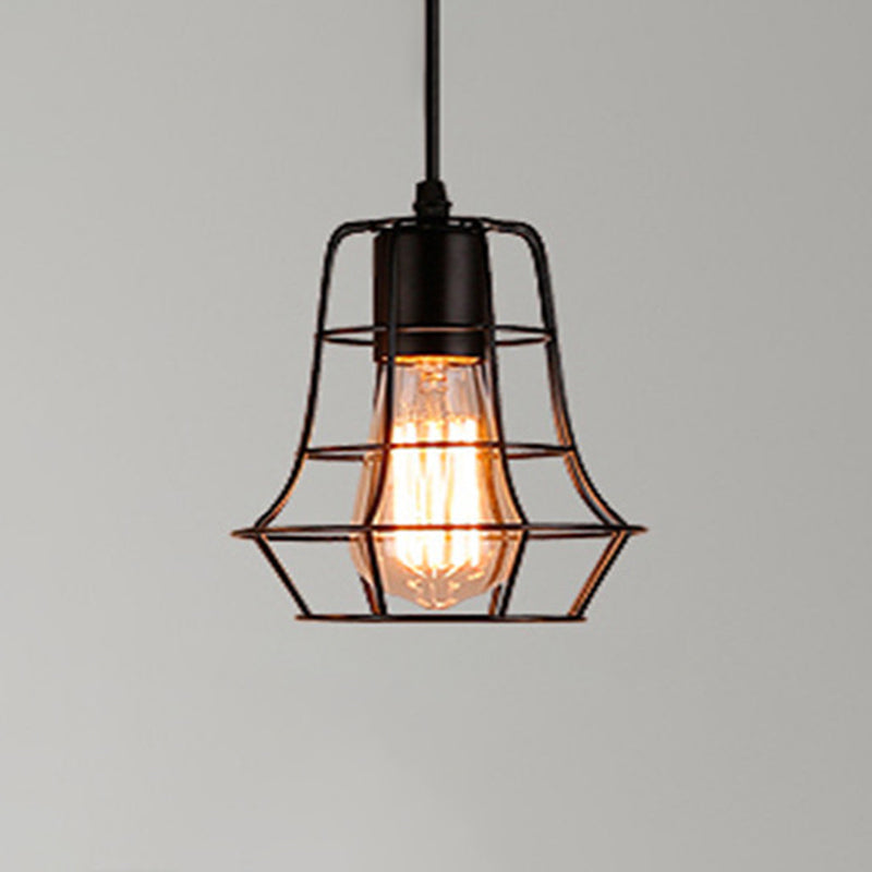 Manon Cage Pendant Light Black Industrial Single Bulb