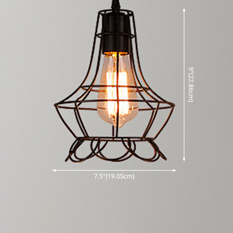 Manon Cage Pendant Light Black Industrial Single Bulb