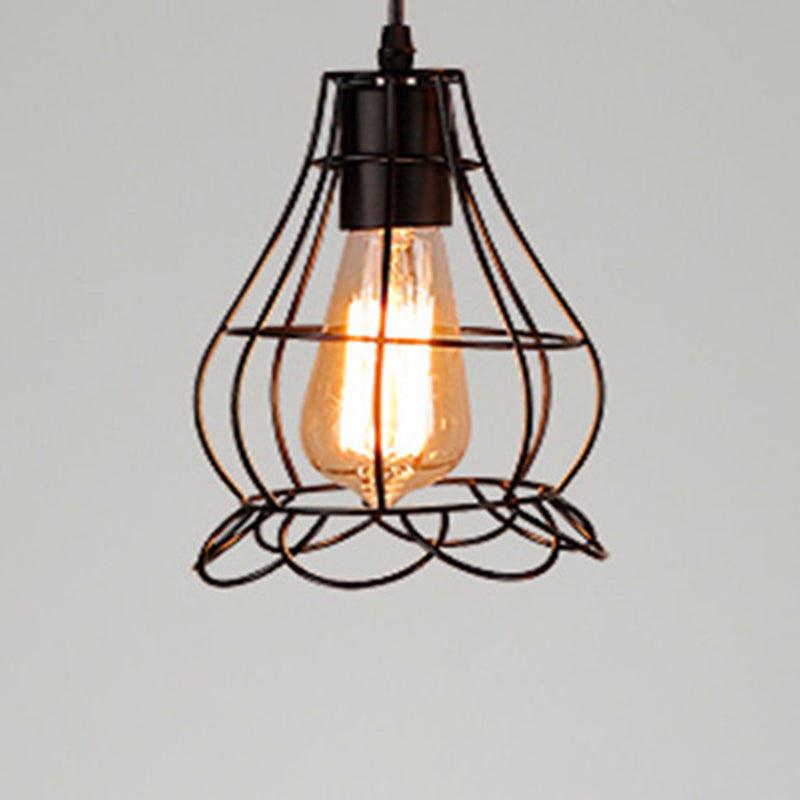 Manon Cage Pendant Light Black Industrial Single Bulb