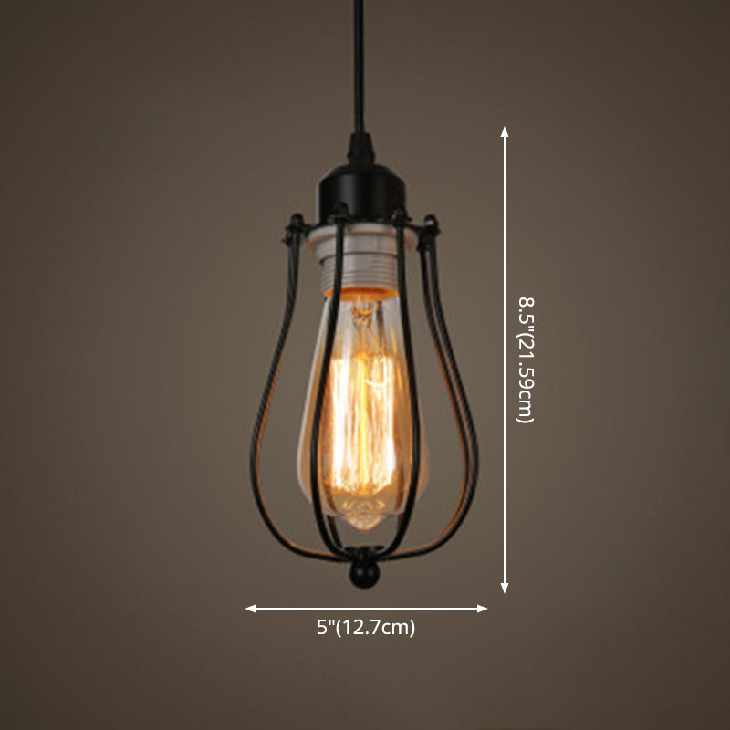 Manon Cage Pendant Light Black Industrial Single Bulb