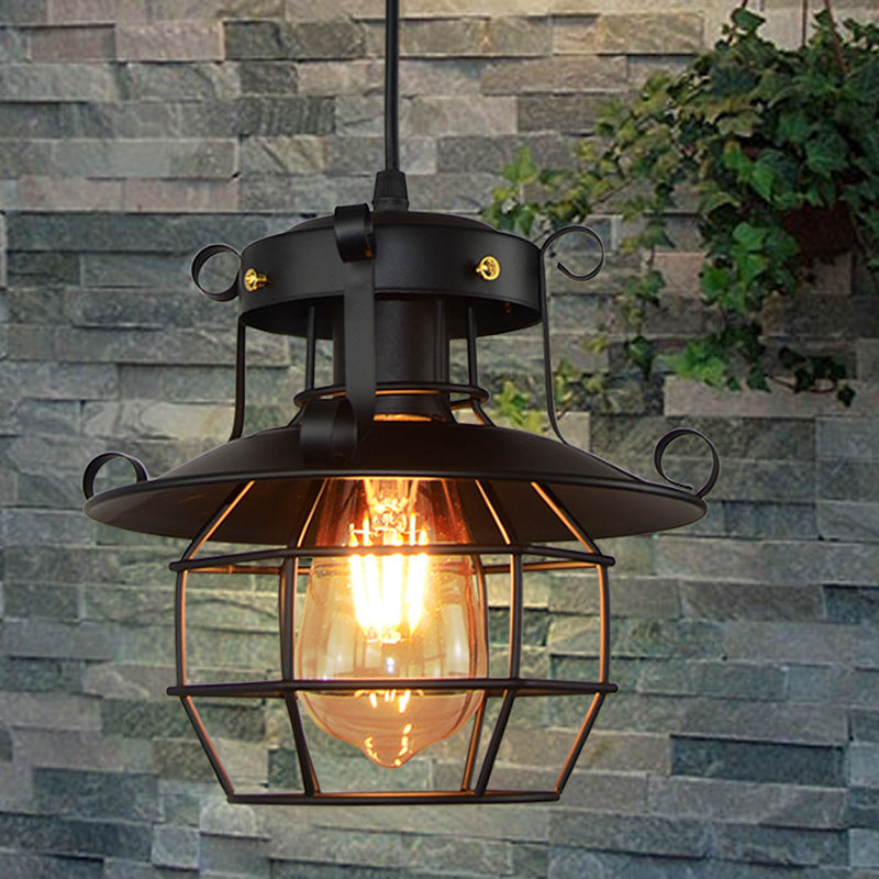 Chloé Lantern Cage Pendant Light Black Industrial Hanging