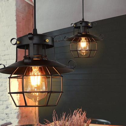 Chloé Lantern Cage Pendant Light Black Industrial Hanging