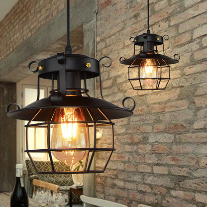 Chloé Lantern Cage Pendant Light Black Industrial Hanging