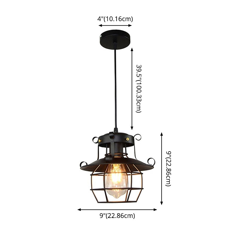 Chloé Lantern Cage Pendant Light Black Industrial Hanging